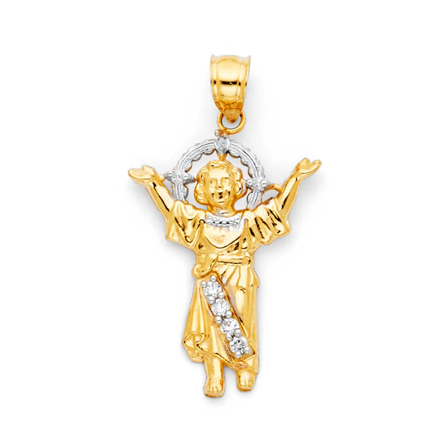 14K Two-Tone Gold CZ Divine Infant Jesus Pendant