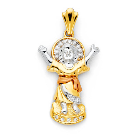 14K Tricolor Gold CZ Divine Infant Jesus Pendant