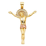 14K Two-Tone Gold CZ Jesus Christ Body Pendant