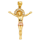 14K Two-Tone Gold CZ Jesus Christ Body Pendant