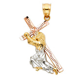 14K Tricolor Gold Jesus Carrying the Cross Pendant
