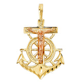 14K Two-Tone Gold Crucifix Anchor Pendant