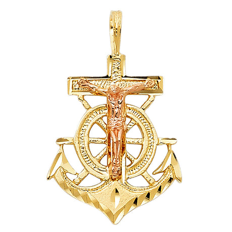 14K Two-Tone Gold Crucifix Anchor Pendant