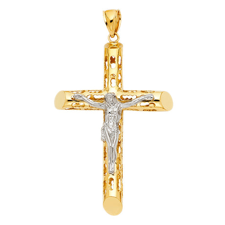 14K Two-Tone Gold Cut-Out Crucifix Pendant
