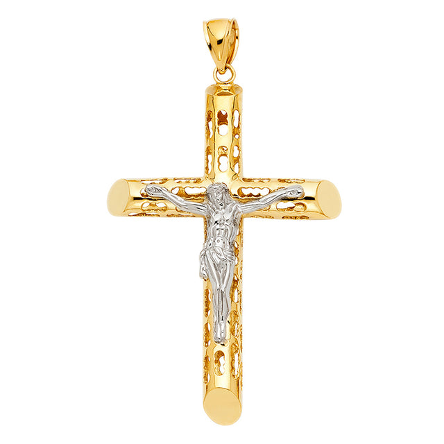 14K Two-Tone Gold Cut-Out Crucifix Pendant