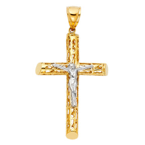 14K Two-Tone Gold Cut-Out Crucifix Pendant