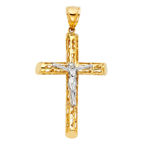 14K Two-Tone Gold Cut-Out Crucifix Pendant