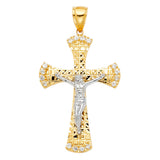 14K Two-Tone Gold CZ Cut-Out Crucifix Pendant