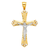 14K Two-Tone Gold CZ Cut-Out Crucifix Pendant