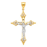 14K Two-Tone Gold CZ Cut-Out Crucifix Pendant