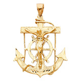 14K Yellow Gold Mariner Crucifix Anchor Pendant