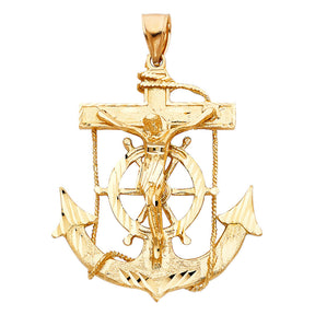 14K Yellow Gold Mariner Crucifix Anchor Pendant