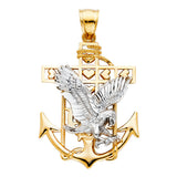 14K Two-Tone Gold Small Mariner Anchor with Eagle Pendant
