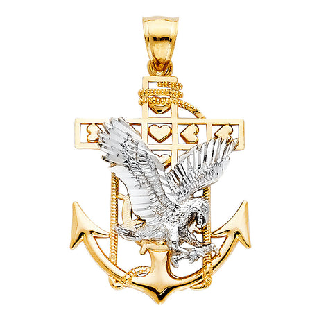 14K Two-Tone Gold Small Mariner Anchor with Eagle Pendant