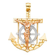 14K Tricolor Gold Mariner Crucifix Anchor Pendant