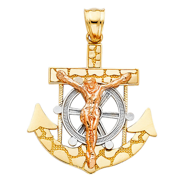 14K Tricolor Gold Mariner Crucifix 3.11 g