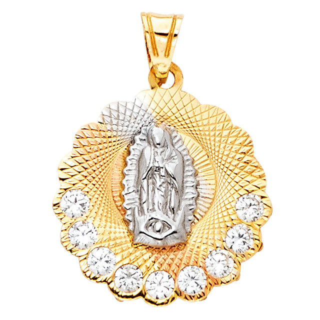 14K Tricolor Gold CZ Guadalupe Pendant