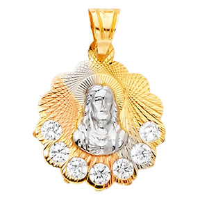 14K Tricolor Gold CZ Guadalupe Pendant