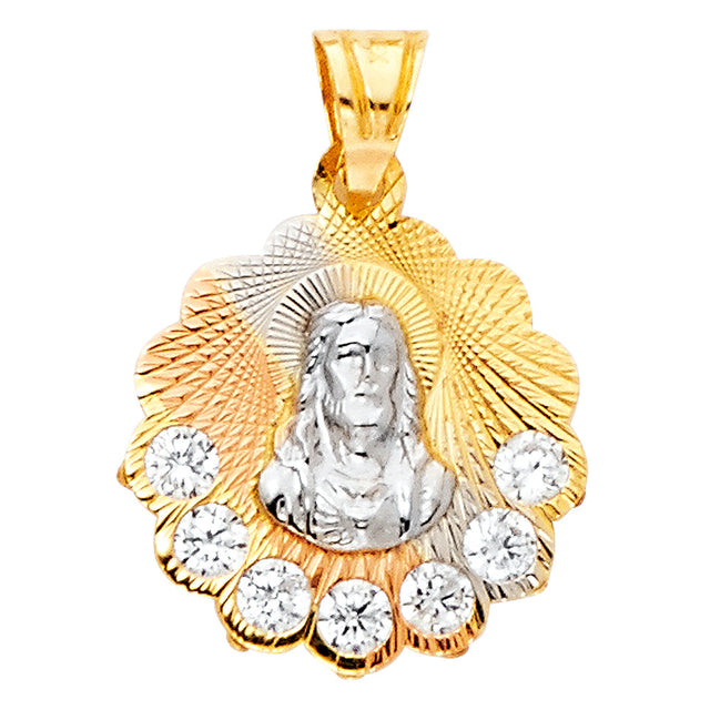 14K Tricolor Gold CZ Guadalupe Pendant