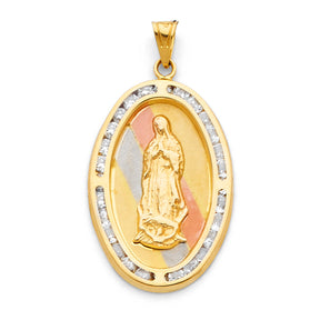 14K Tricolor Gold CZ Guadalupe Pendant