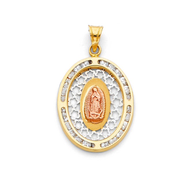 14K Tricolor Gold CZ Guadalupe Pendant