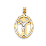 14K Two-Tone Gold CZ Jesus Pendant