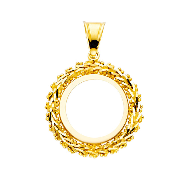 14K Yellow Gold 2 Pesos Coin Frame Pendant