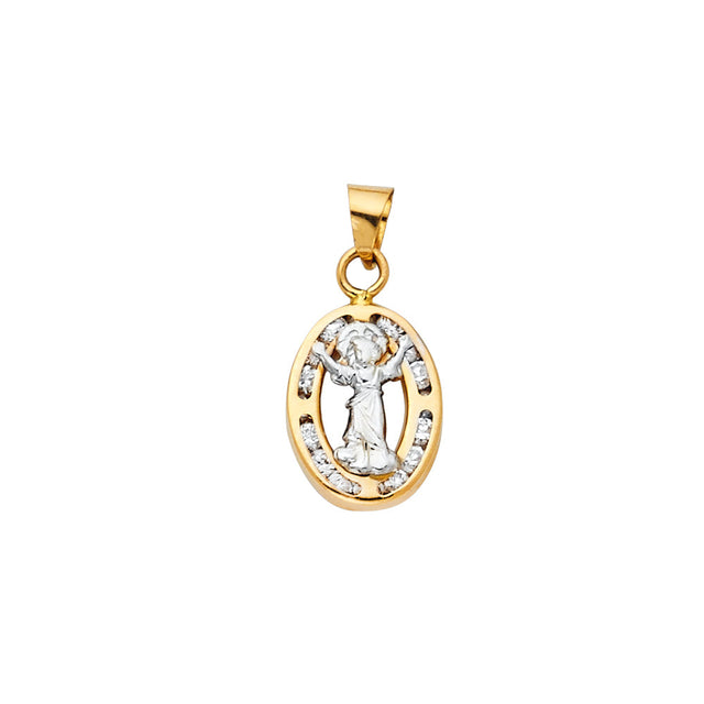 14K Two-Tone Gold CZ Divine Infant Jesus Pendant
