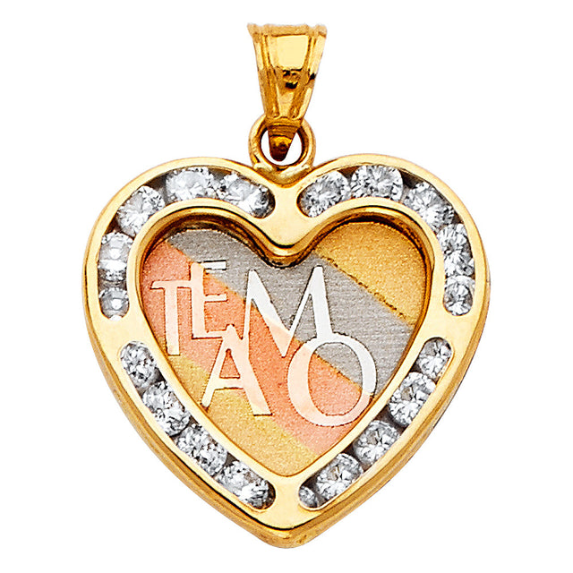 14K Tricolor Gold Te Amo Heart Pendant