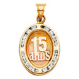 14K Tricolor Gold CZ 15 Years Pendant