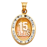 14K Tricolor Gold CZ 15 Years Pendant