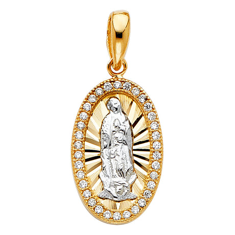 14K Two-Tone Gold CZ Our Lady of Guadalupe Pendant