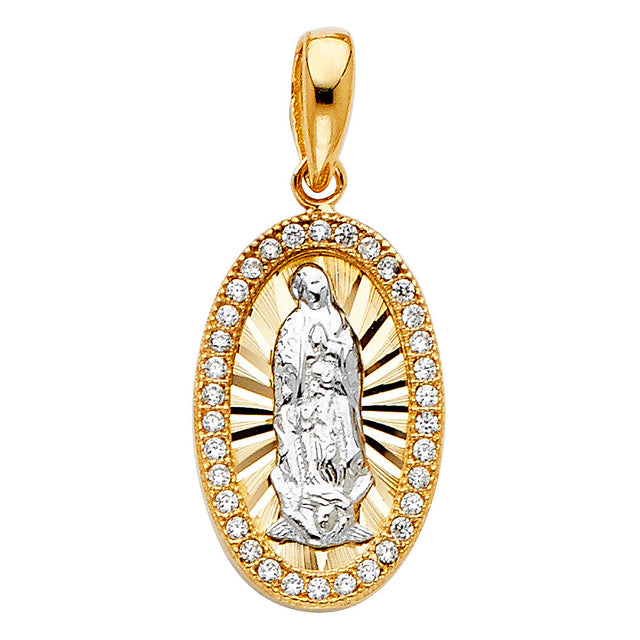 14K Two-Tone Gold CZ Our Lady of Guadalupe Pendant