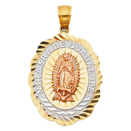 14K Tricolor Gold Our Lady of Guadalupe Pendant