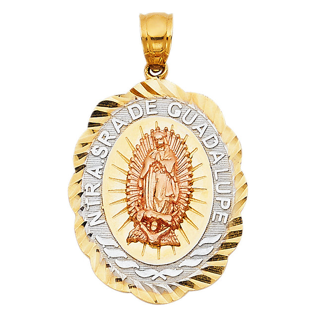 14K Tricolor Gold Our Lady of Guadalupe Pendant