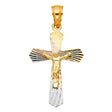 14K Tricolor Gold Stamped Crucifix Pendant