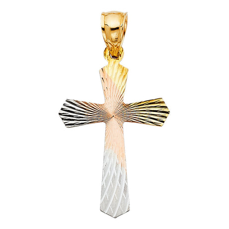 14K Tricolor Gold Stamped Cross Pendant
