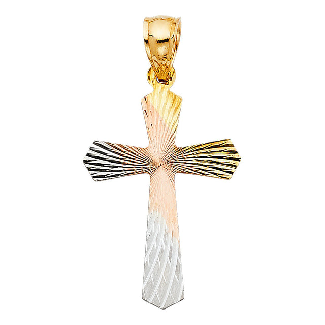 14K Tricolor Gold Stamped Cross Pendant