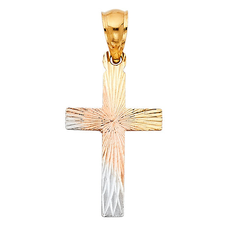 14K Tricolor Gold Cross Stamp Pendant