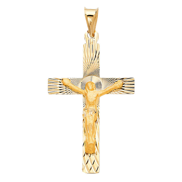 14K Yellow Gold Stamped Crucifix Pendant