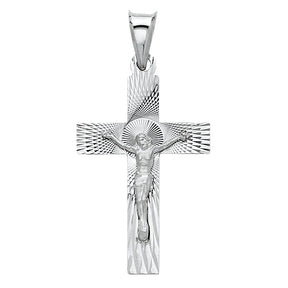 14K White Gold Stamped Crucifix Pendant