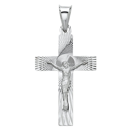 14K White Gold Stamped Crucifix Pendant