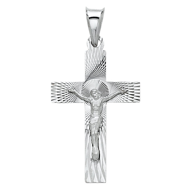 14K White Gold Stamped Crucifix Pendant