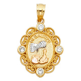 14K Tricolor Gold CZ Baptism Pendant