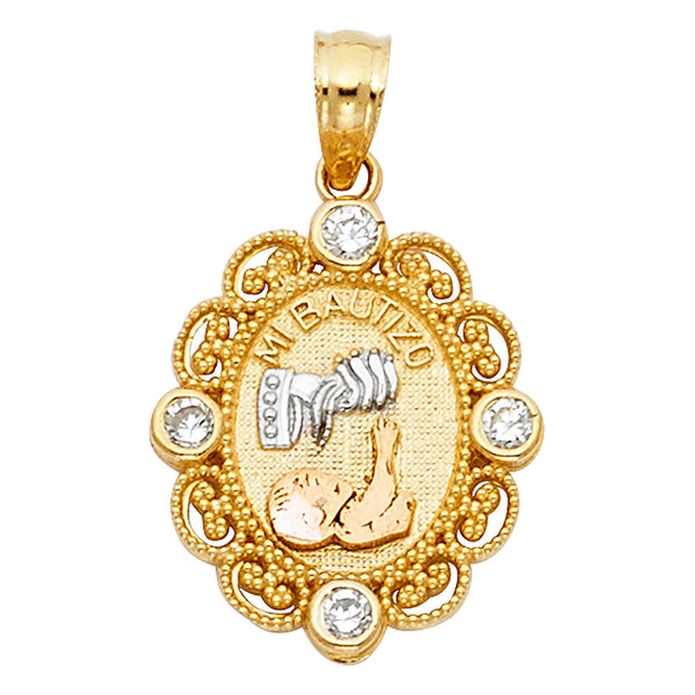 14K Tricolor Gold CZ Baptism Pendant
