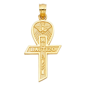 14K Yellow Gold Baptism Cross Pendant