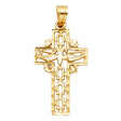 14K Yellow Gold Cross with Holy Spirit Dove Pendant