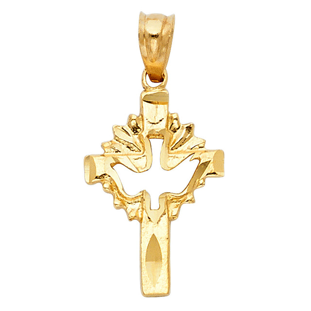14K White Gold Cross W/ Holy Spirit Dove Pendant