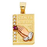 14K Tricolor Gold CZ Praying Hands Pendant
