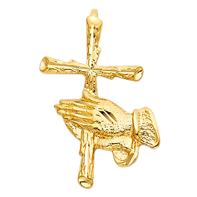 14K White Gold Praying Hand W/ Cross Pendant